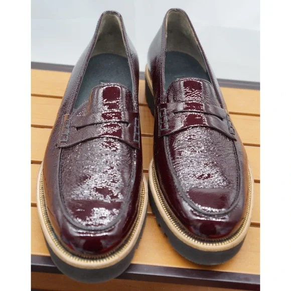 Paul Green Platform Loafers in a wine-colored crinkled patent leather Size 10 - Picture 3 of 12